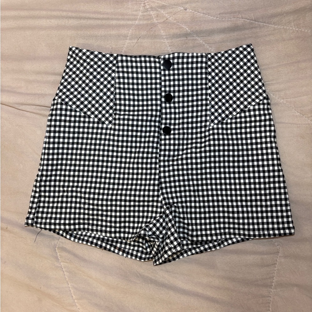 Windsor Black and White Gingham High Waist Shorts